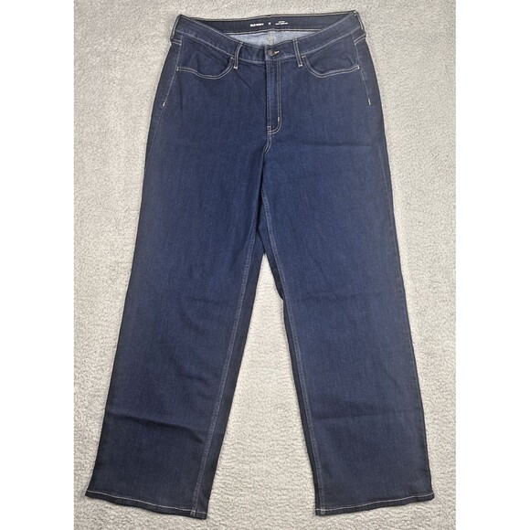 Old Navy WOW Wide Leg Jeans Womens 16 Tall Blue Dark Wash High Rise Stretch - Picture 1 of 7